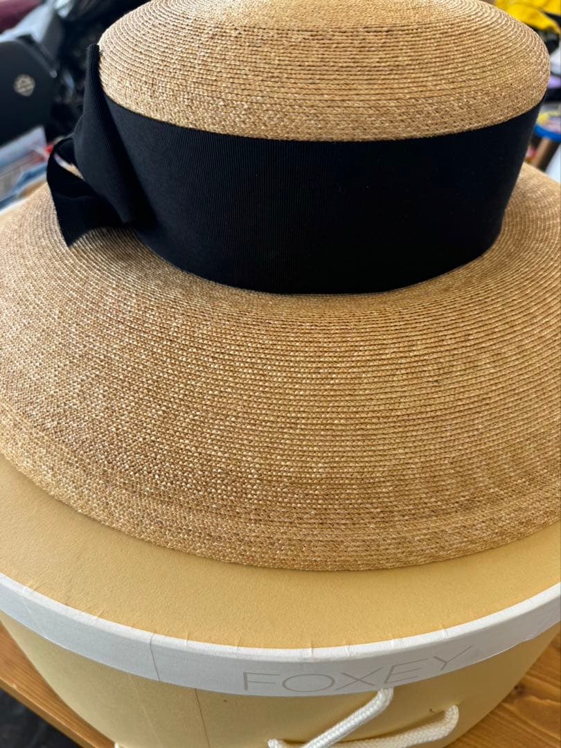 GK フォクシー　ブティック　リボン　ストロー　ハット　麦わら帽子