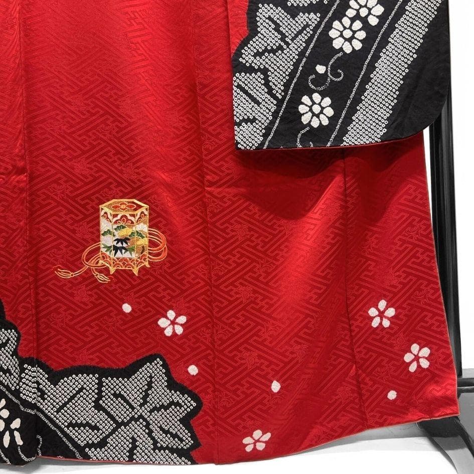 金駒刺繍　絞り　香箱　水引　楓　振袖　着物　012a p