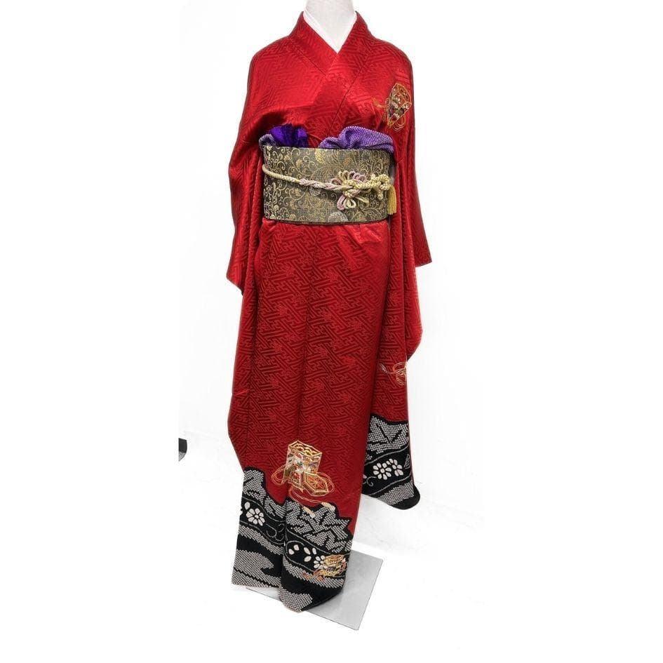 金駒刺繍　絞り　香箱　水引　楓　振袖　着物　012a p