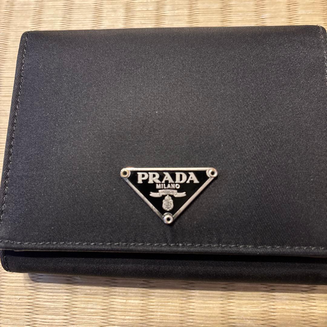 PRADA プラダ 黒 ナイロン/レザー 三つ折り財布 ギャランティカード付き