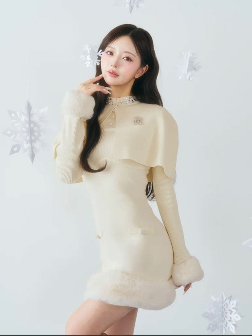 Darich ダーリッチ ビジューケープニットミニワンピース FLサイズ