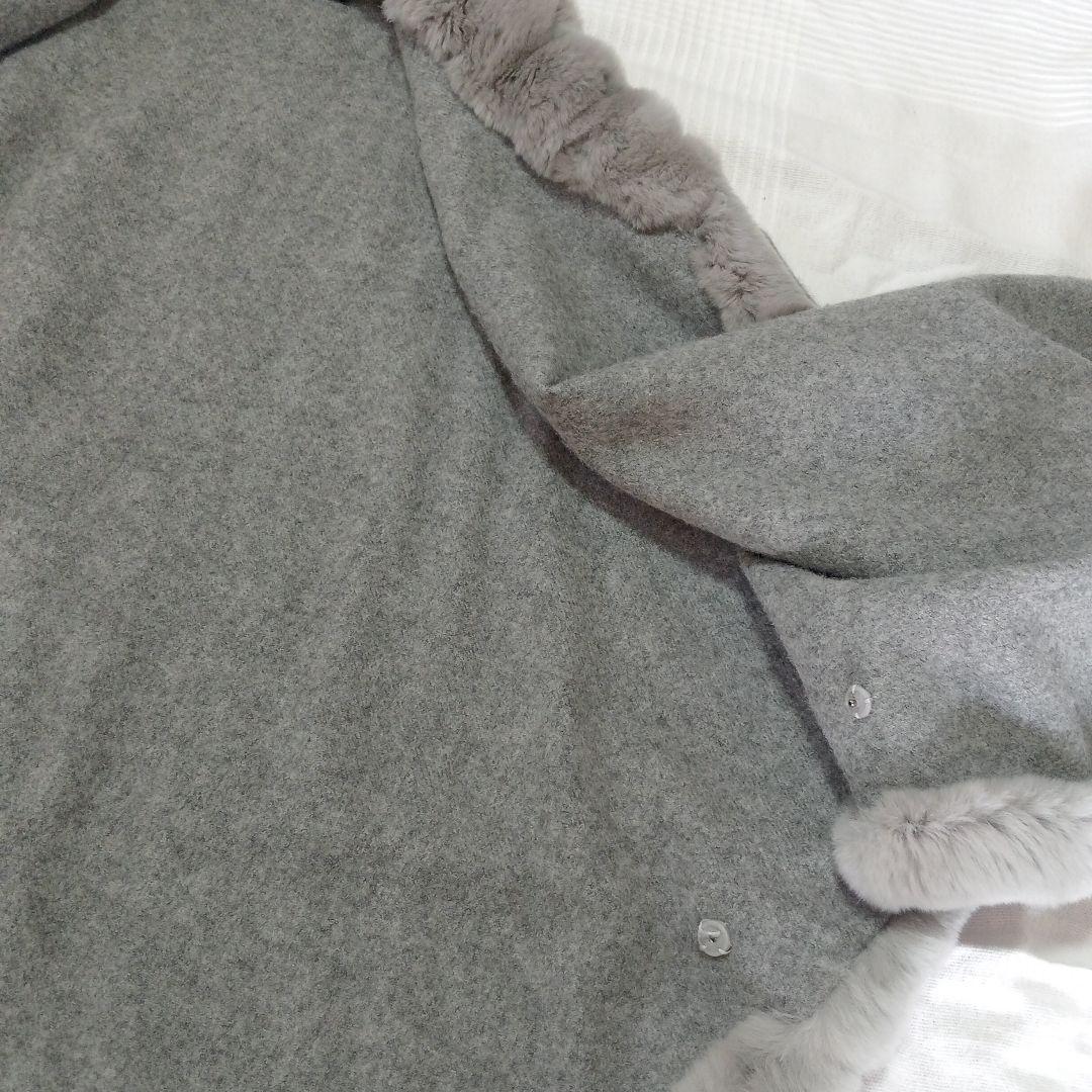 極美品 LANVIN グレー レッキスファーポンチョ ウール100％ ランバン