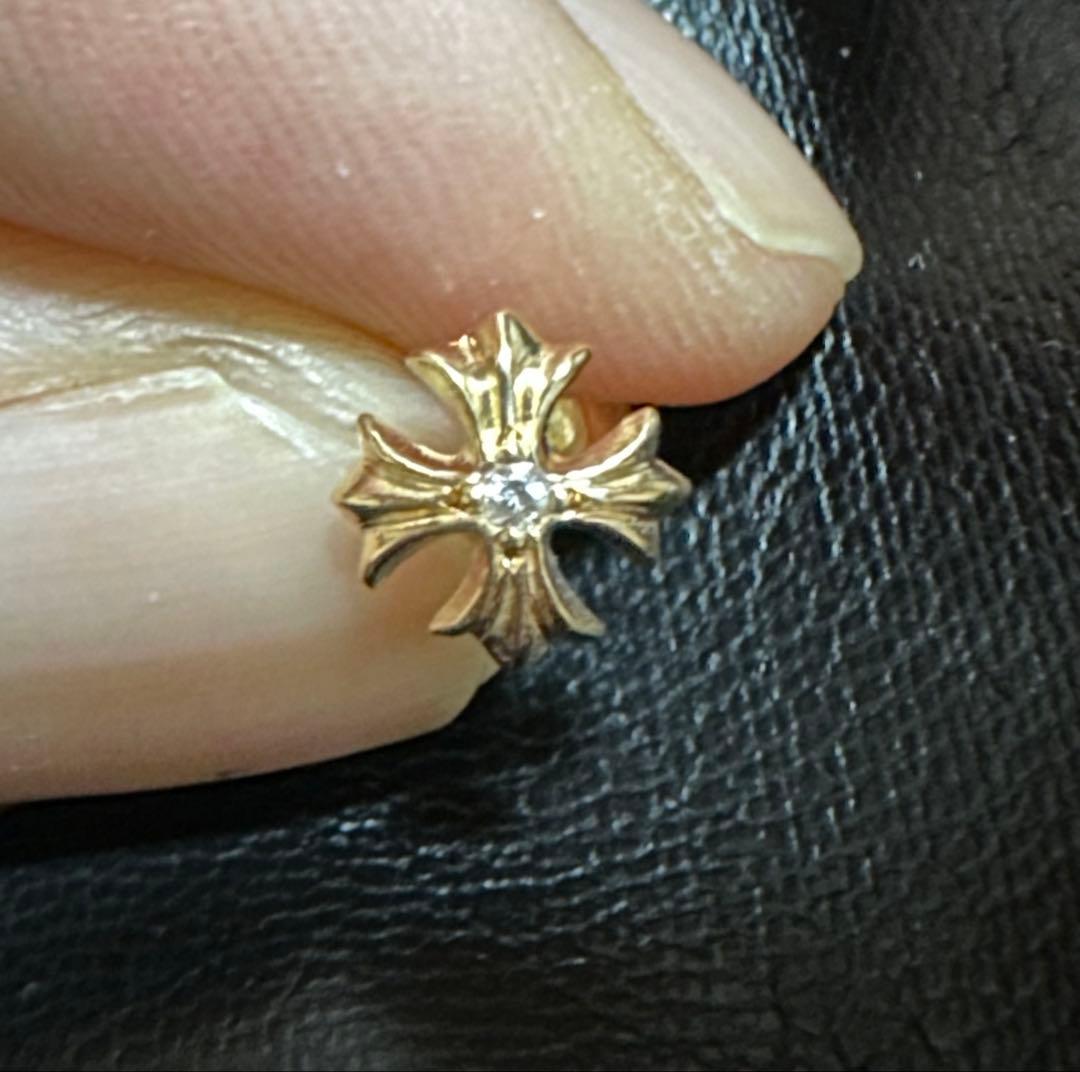 22k 1Pダイヤ クロス プラススタッドピアス パヴェダイヤ