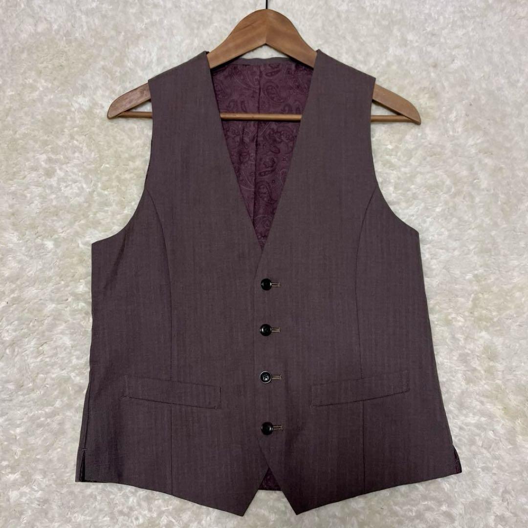 【極美品】スーツセレクト　スリーピース　スーツ　ペイズリー柄　ブラウン