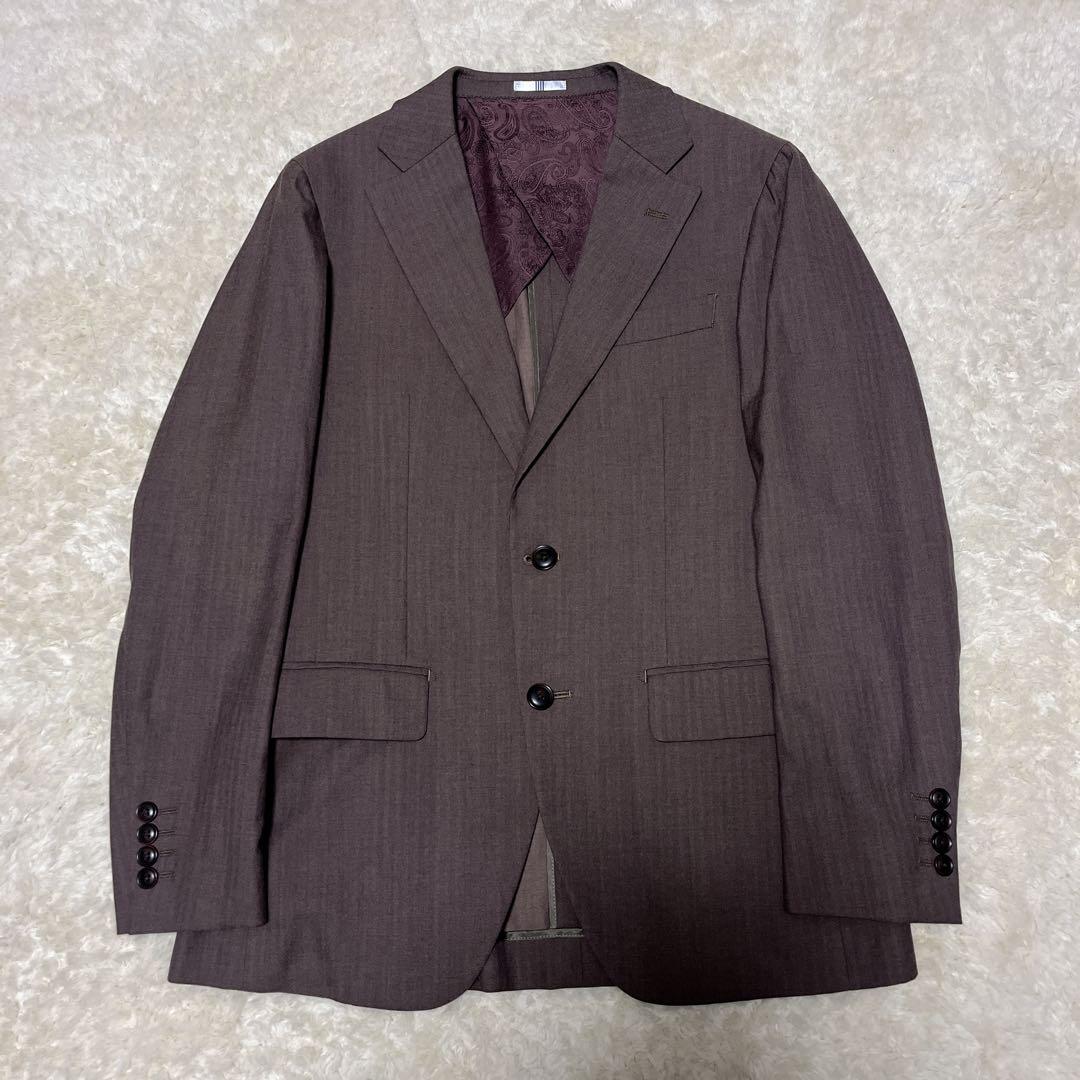 【極美品】スーツセレクト　スリーピース　スーツ　ペイズリー柄　ブラウン