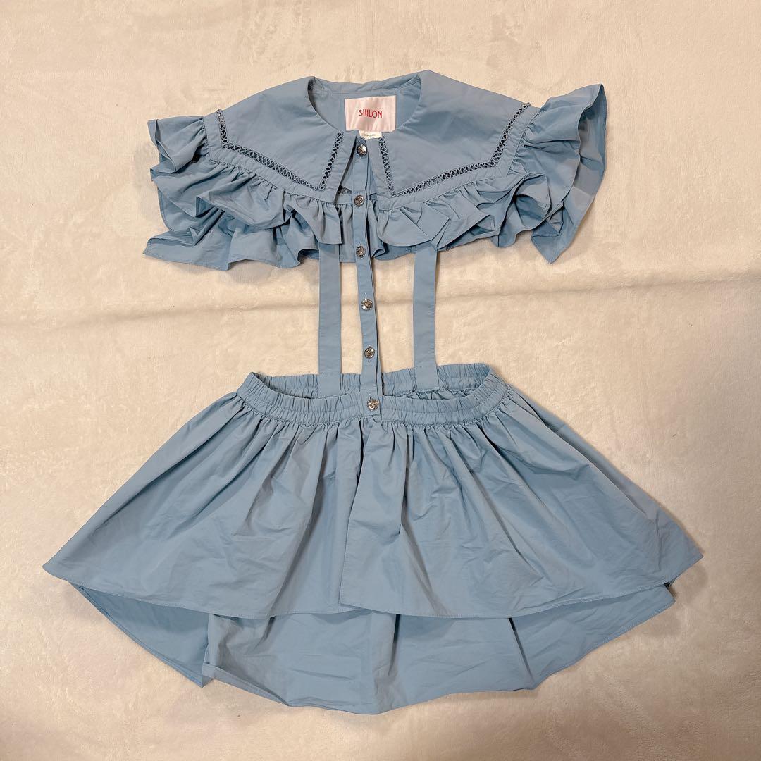 siiilon フリル付け襟 ブルー 水色 個性的 アレンジ