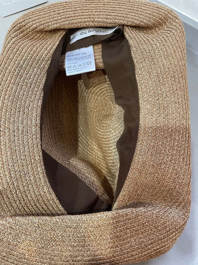 【超美品】mature ha 麦わら帽子 ベージュ系　ターコイズリボン