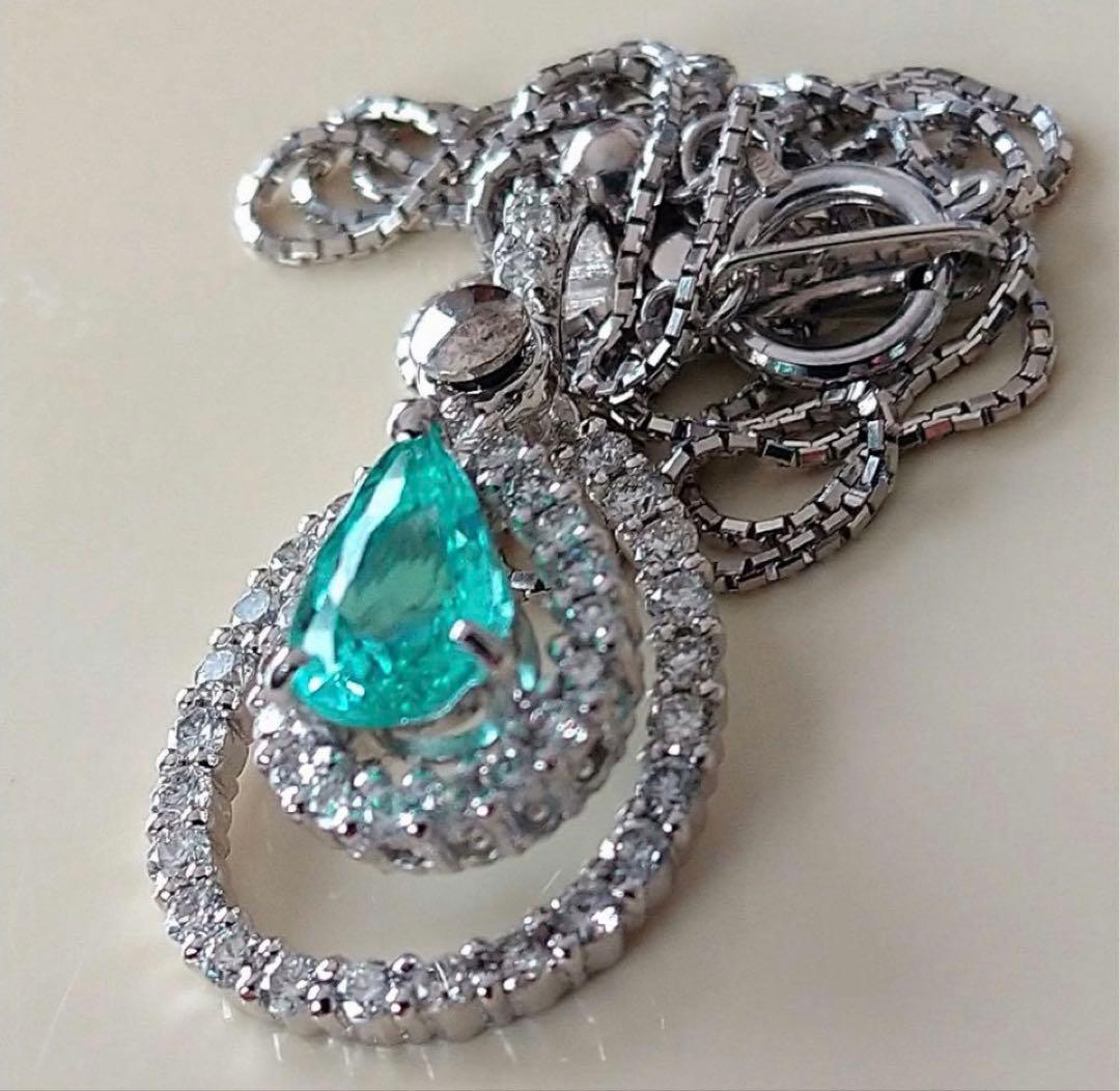 絶品！パライバトルマリン♡ダイヤ♡ネックレス♡K18WG 中央宝研鑑定書分析