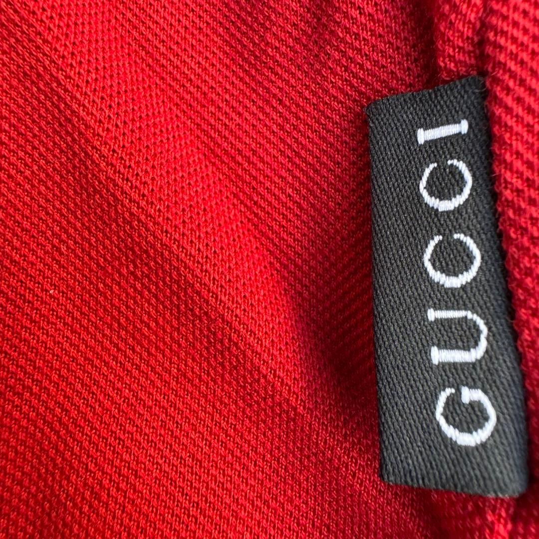 希少色 Lサイズ GUCCI グッチ ロゴ刺繍 ポロシャツ レッド