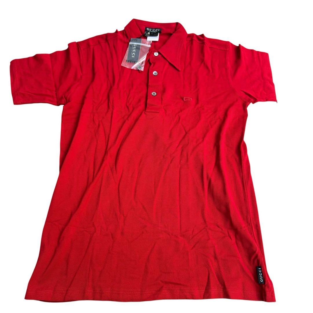 希少色 Lサイズ GUCCI グッチ ロゴ刺繍 ポロシャツ レッド