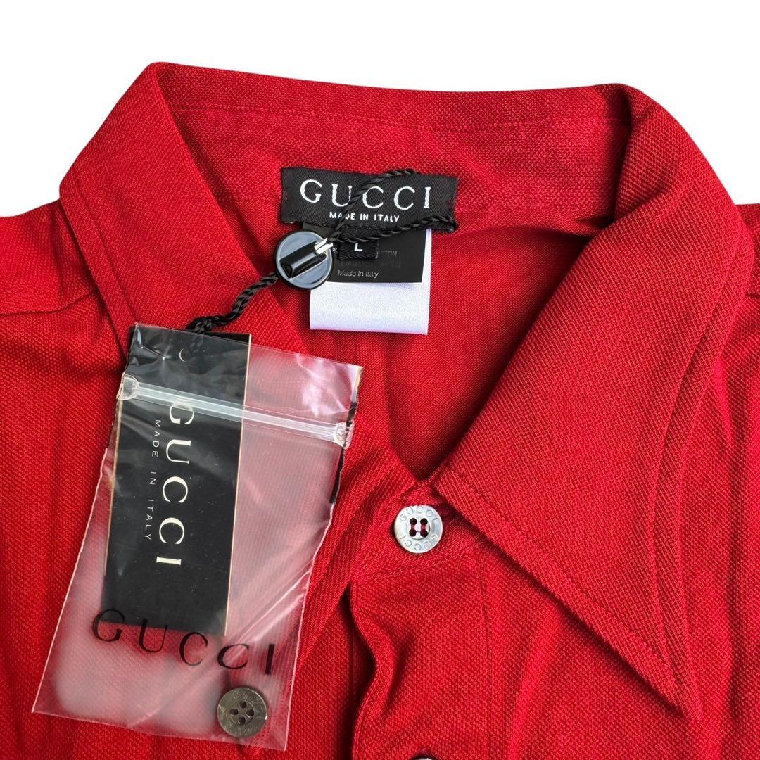 希少色 Lサイズ GUCCI グッチ ロゴ刺繍 ポロシャツ レッド