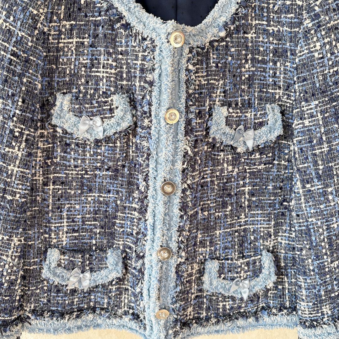 美品⭐️TOBE CHIC フリンジ リボン ノーカラーツイードジャケット L