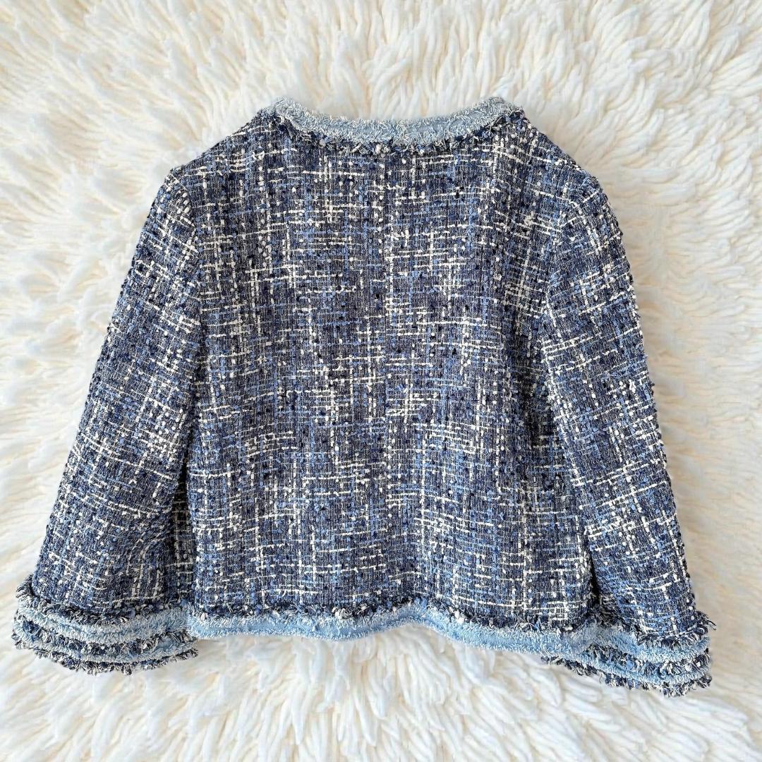 美品⭐️TOBE CHIC フリンジ リボン ノーカラーツイードジャケット L