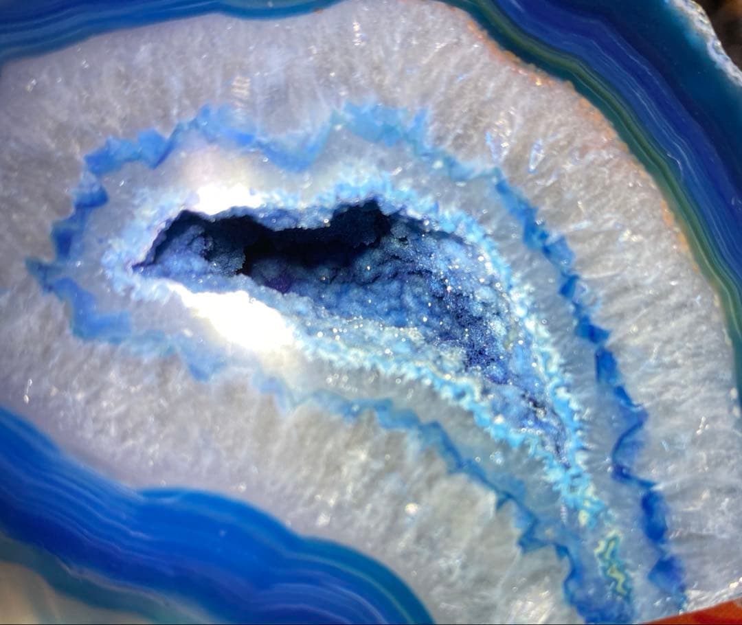 【一点物】ブルーアゲート 瑪瑙 ジオード 原石スライス｜深海ブルー 天然石