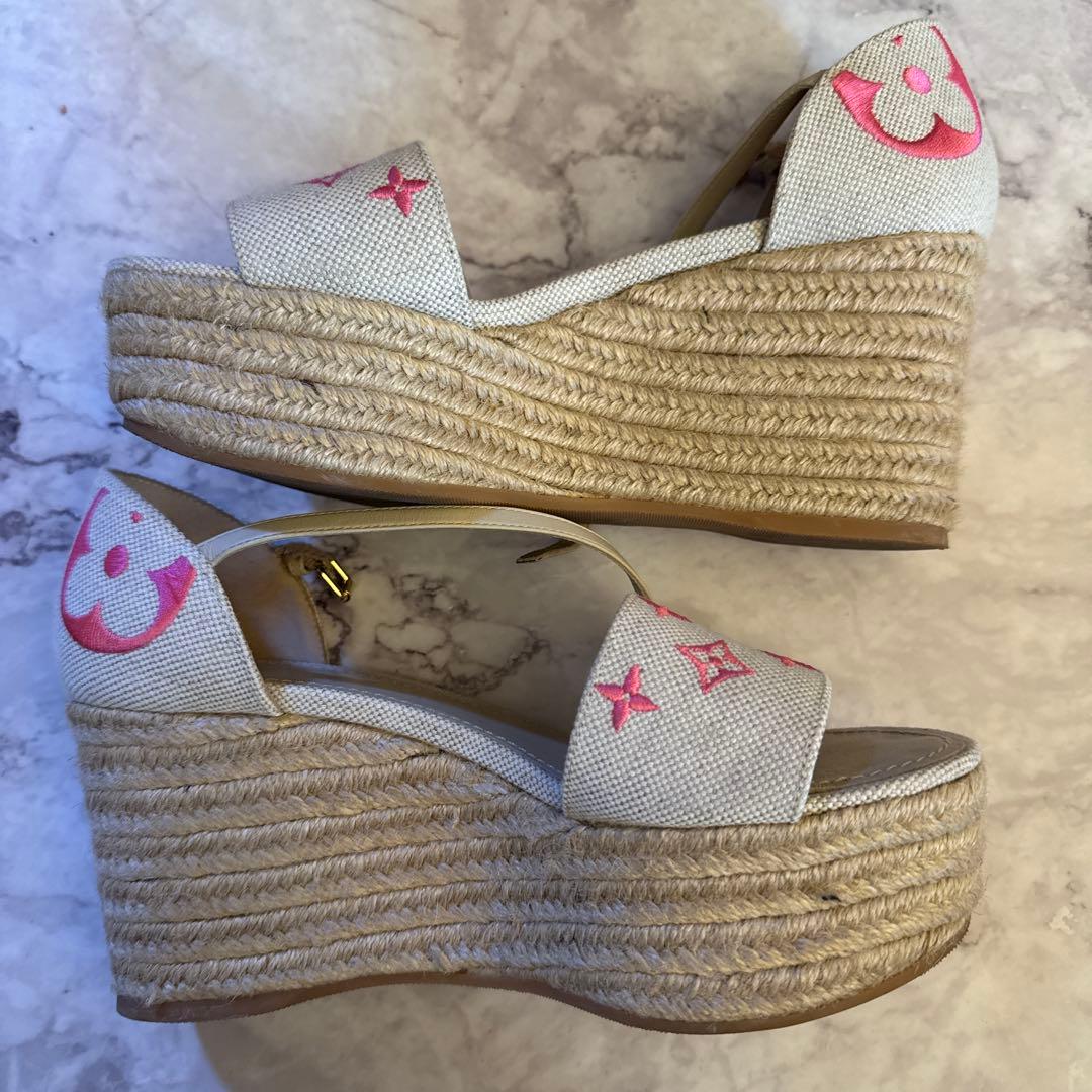 値下げ！Louis Vuitton ウェッジサンダル ホワイト/ピンク