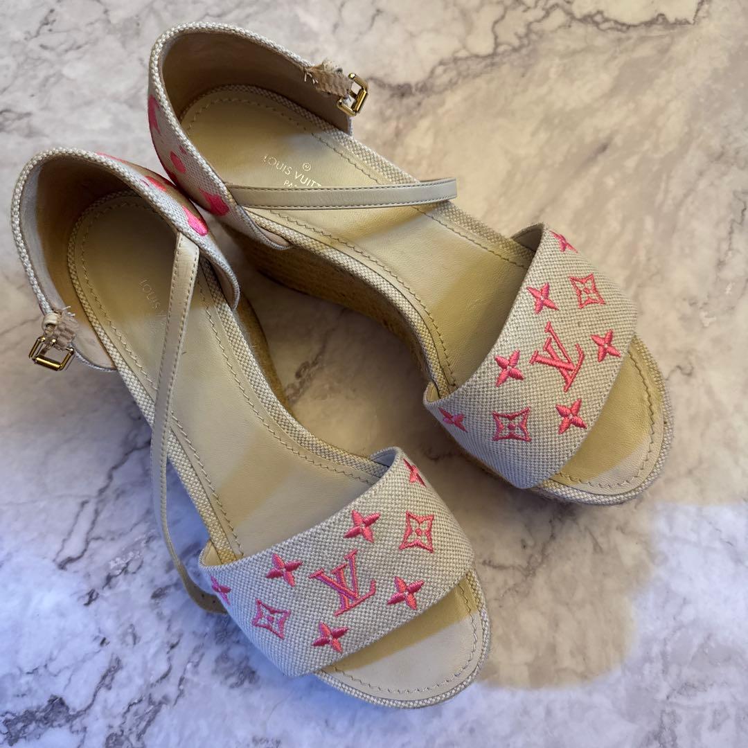 値下げ！Louis Vuitton ウェッジサンダル ホワイト/ピンク