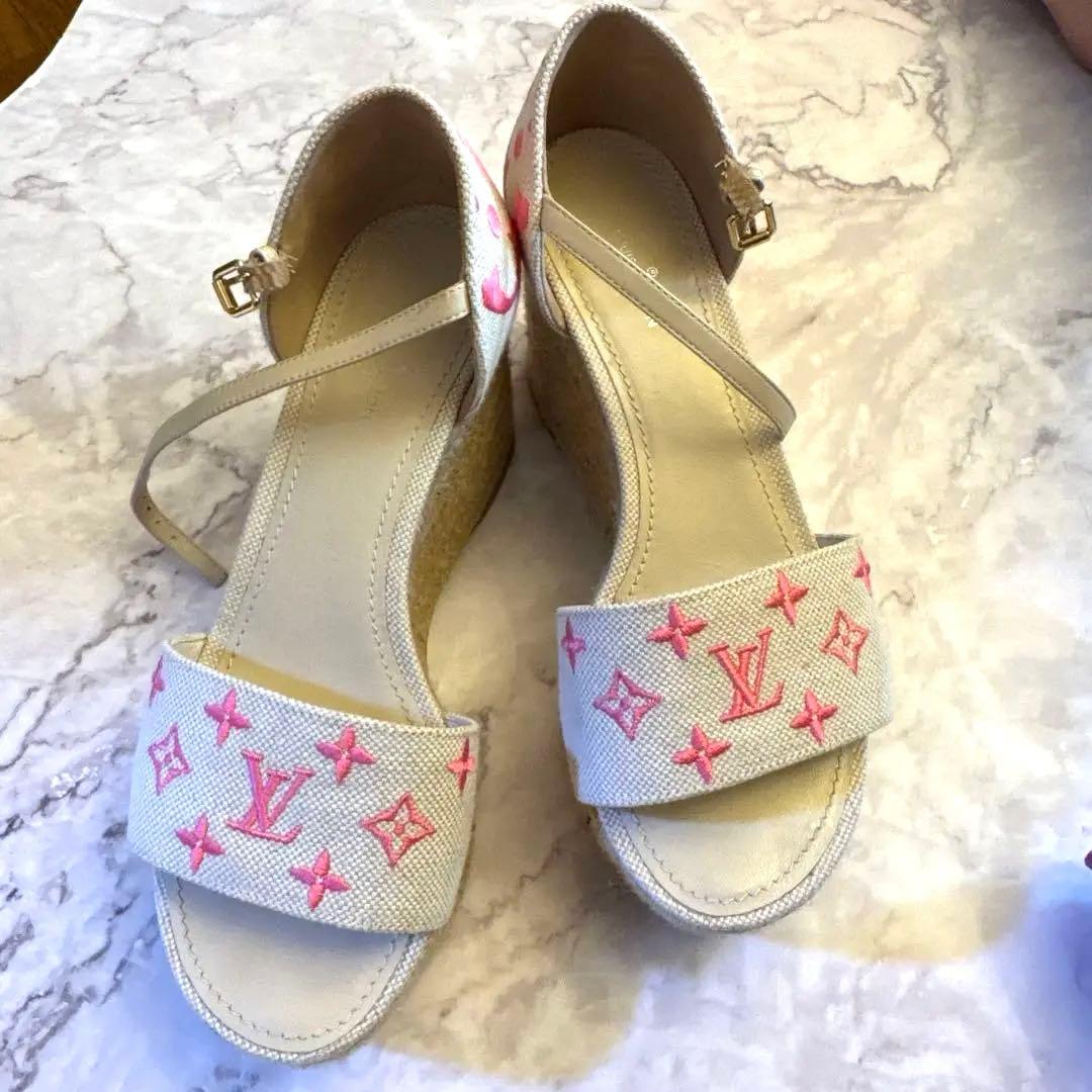 値下げ！Louis Vuitton ウェッジサンダル ホワイト/ピンク