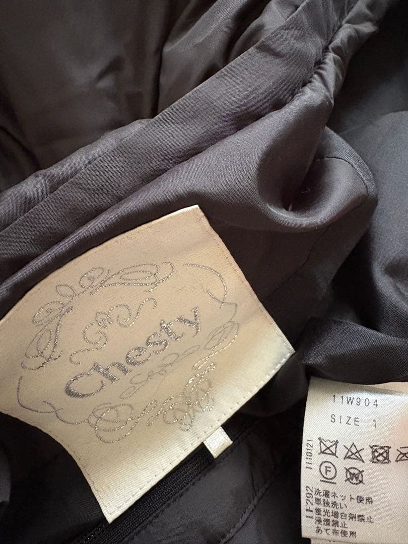 chestyロングダウンフォックスファー付きブラックA124