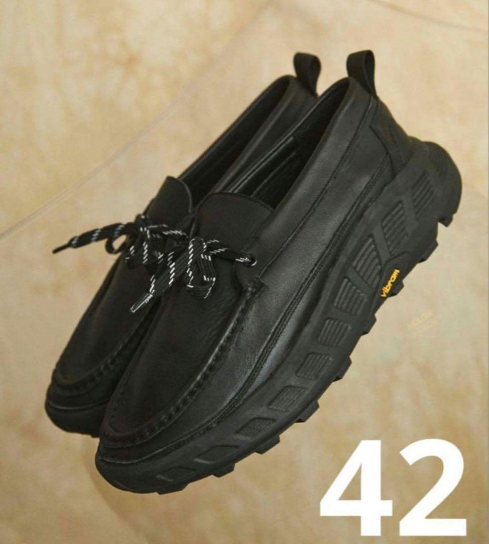 ボリュームVIBRAMソールリアルレザーモカシンスニーカー　42