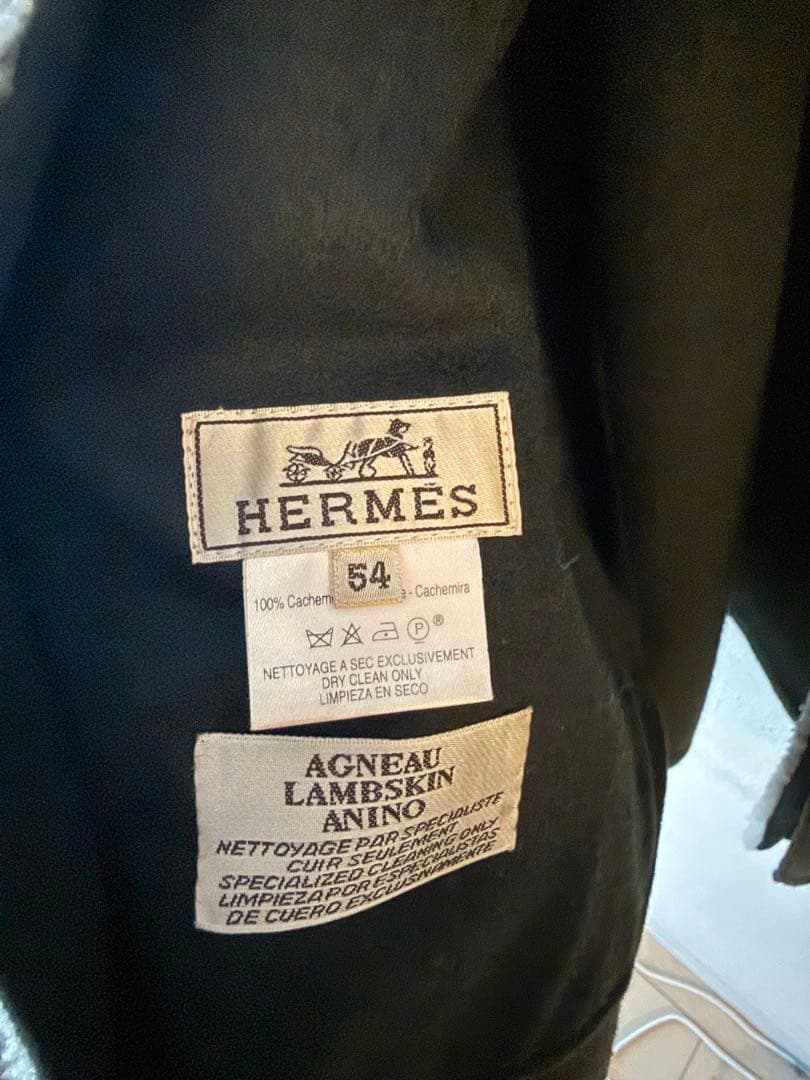 エルメス　カシミヤPコート　サイズ54 ラムスキンボア付き　状態極上