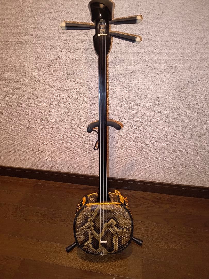 沖縄三線　 本革　 ケース黒　　蛇皮