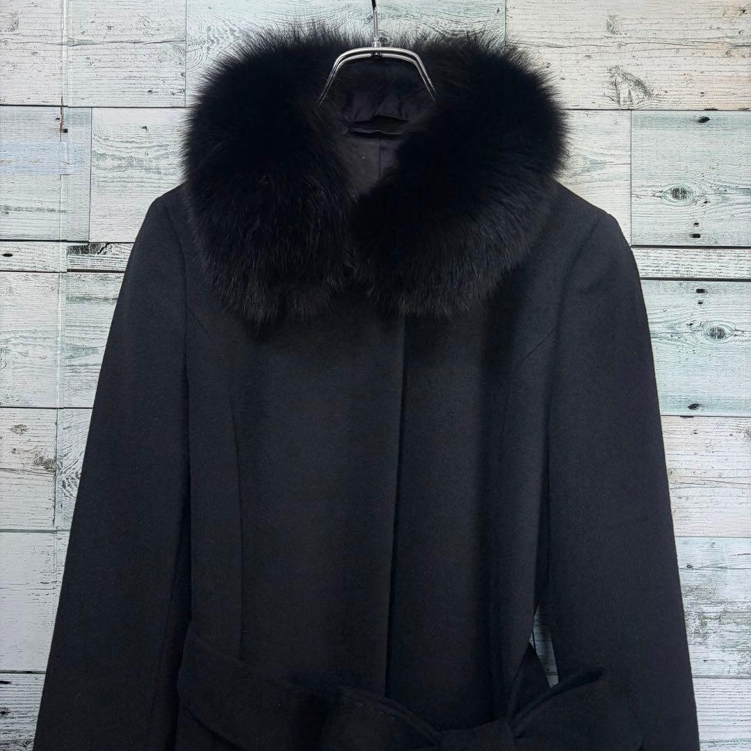 ☆美品☆ アナイ　アンゴラロングコート　ブルーフォックスファー襟　ベルト付き