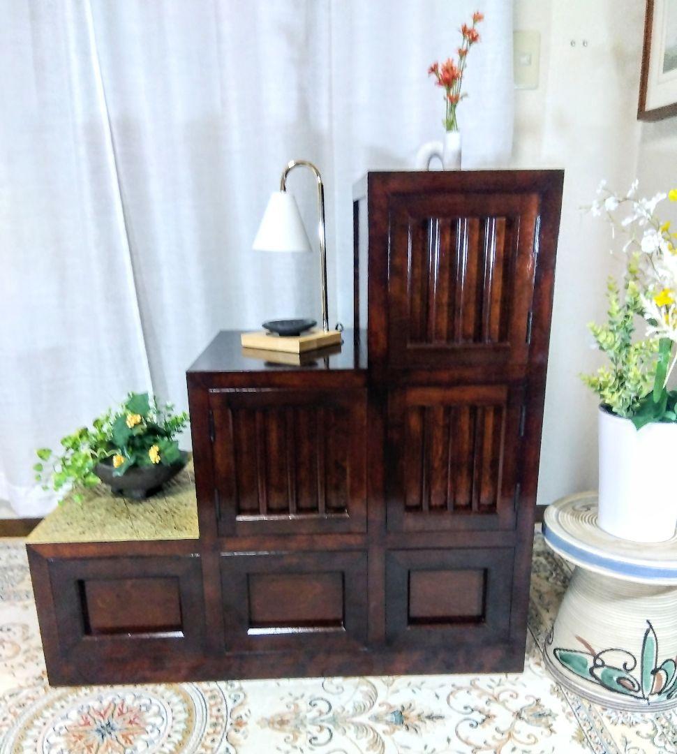 【松本民芸家具】階段箪笥　ミズメザクラ無垢材　職人彫り込みサイン　時代箪笥