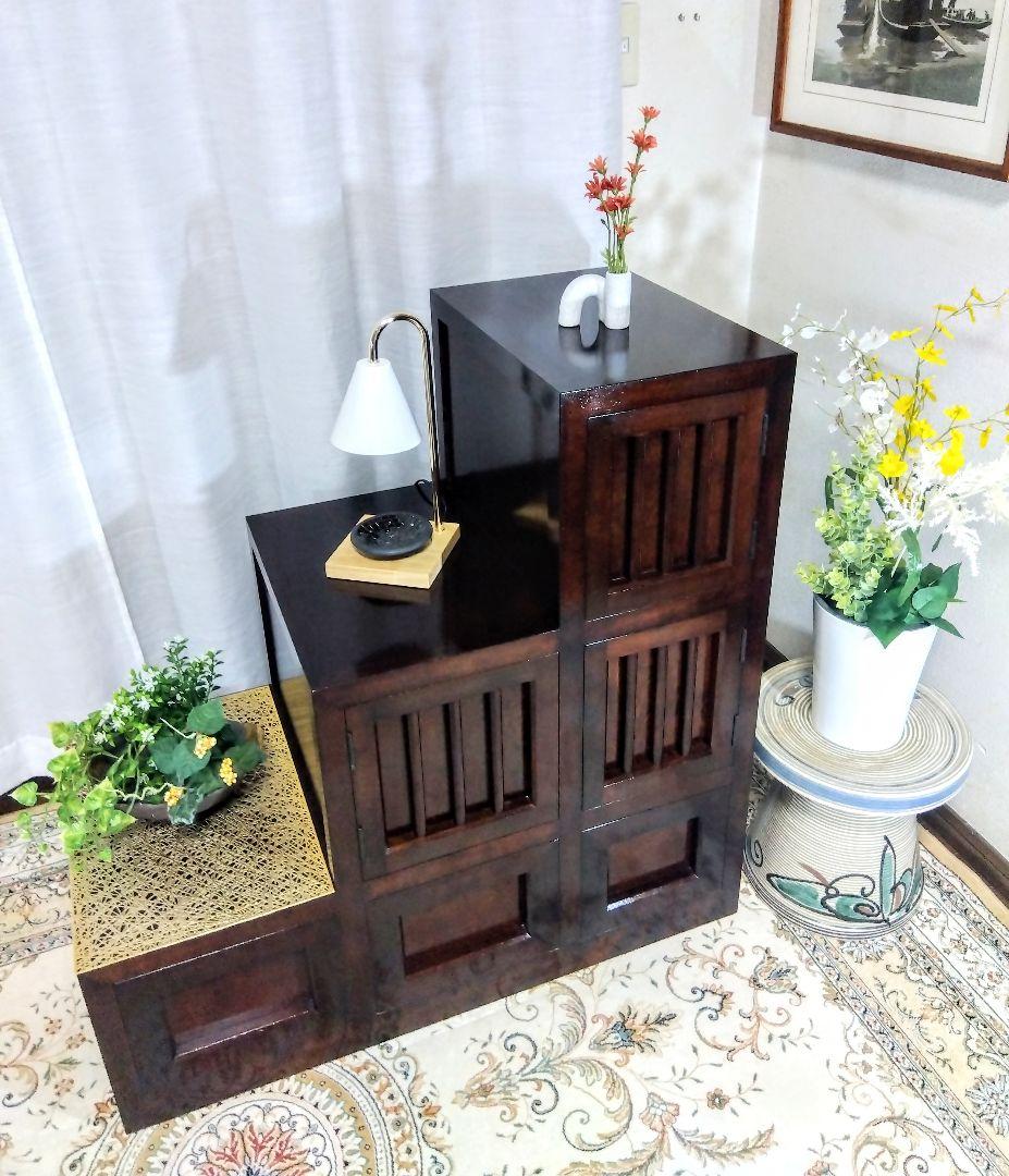 【松本民芸家具】階段箪笥　ミズメザクラ無垢材　職人彫り込みサイン　時代箪笥