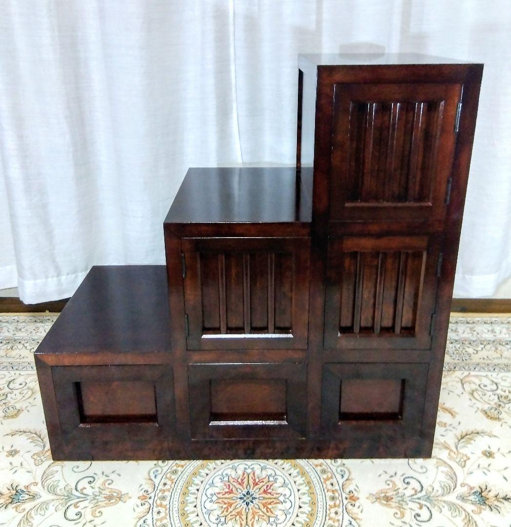 【松本民芸家具】階段箪笥　ミズメザクラ無垢材　職人彫り込みサイン　時代箪笥