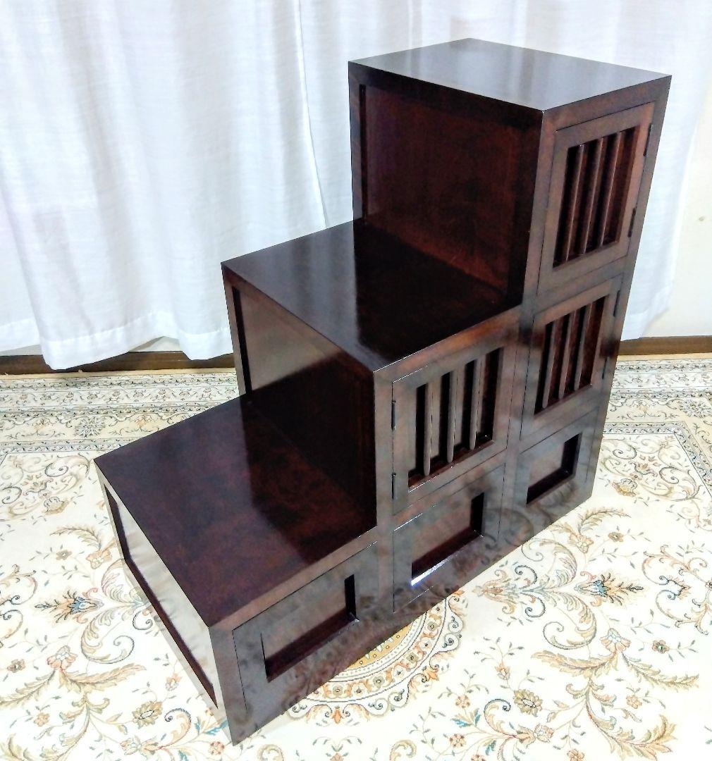 【松本民芸家具】階段箪笥　ミズメザクラ無垢材　職人彫り込みサイン　時代箪笥