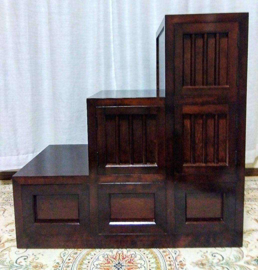 【松本民芸家具】階段箪笥　ミズメザクラ無垢材　職人彫り込みサイン　時代箪笥