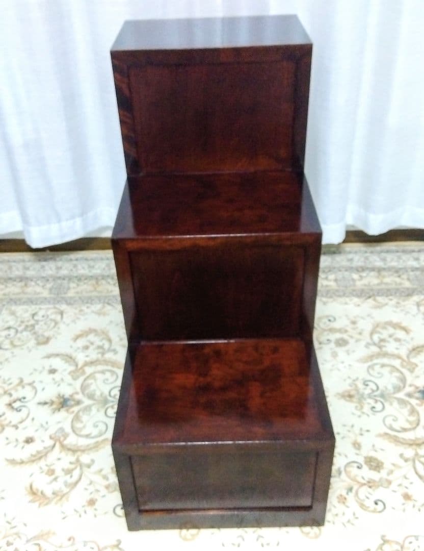 【松本民芸家具】階段箪笥　ミズメザクラ無垢材　職人彫り込みサイン　時代箪笥