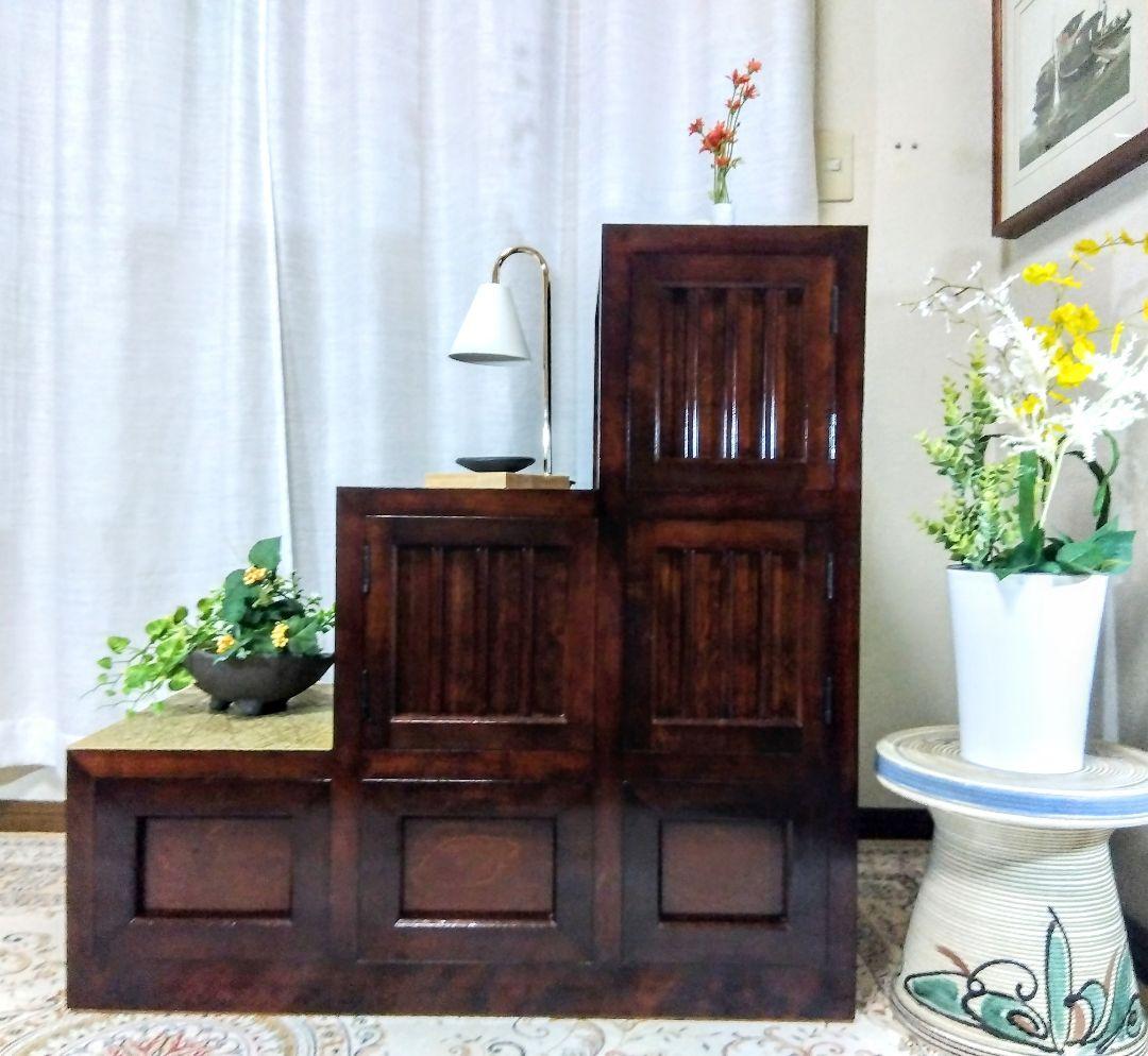 【松本民芸家具】階段箪笥　ミズメザクラ無垢材　職人彫り込みサイン　時代箪笥