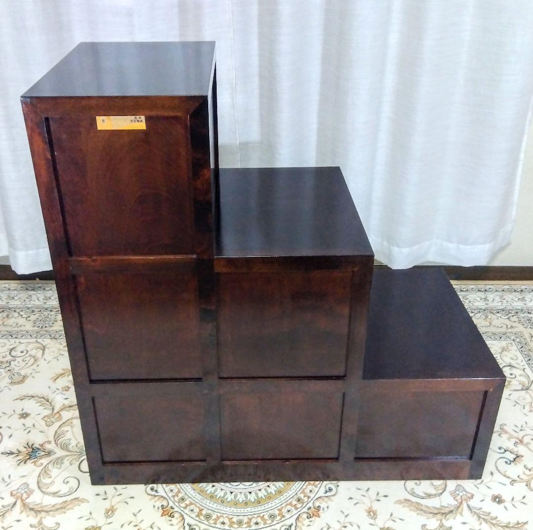 【松本民芸家具】階段箪笥　ミズメザクラ無垢材　職人彫り込みサイン　時代箪笥