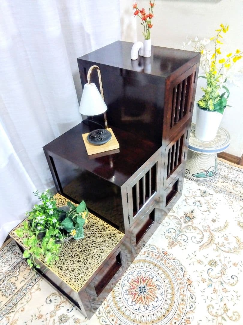 【松本民芸家具】階段箪笥　ミズメザクラ無垢材　職人彫り込みサイン　時代箪笥