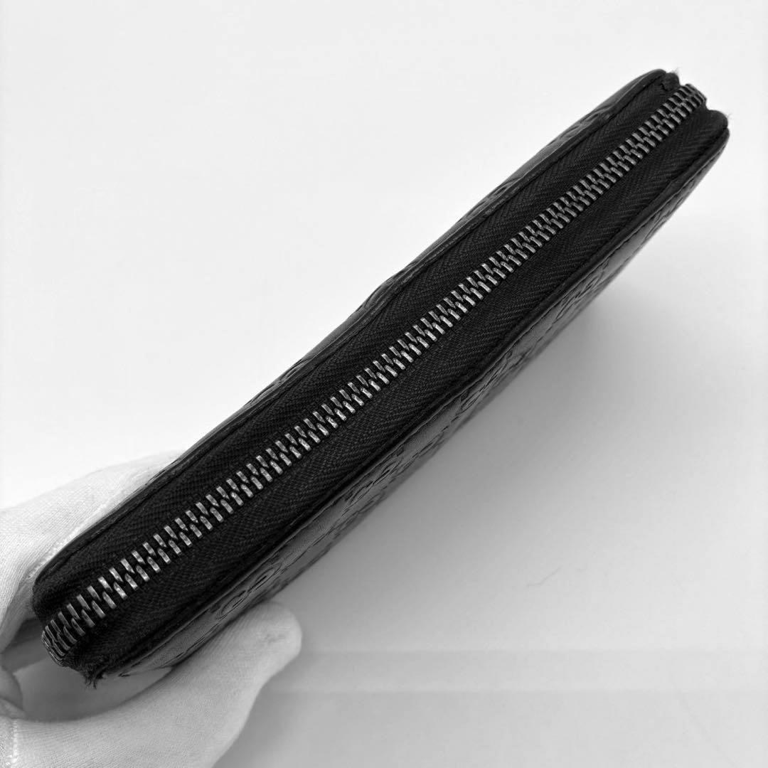 GUCCI グッチ　GGエンブレム　グッチシマ　ブラック　ラウンドジップ　長財布