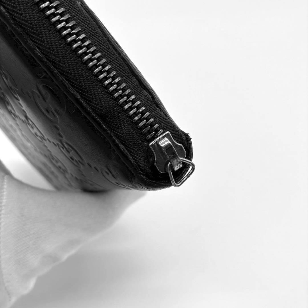 GUCCI グッチ　GGエンブレム　グッチシマ　ブラック　ラウンドジップ　長財布