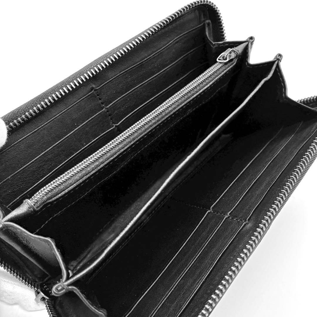 GUCCI グッチ　GGエンブレム　グッチシマ　ブラック　ラウンドジップ　長財布