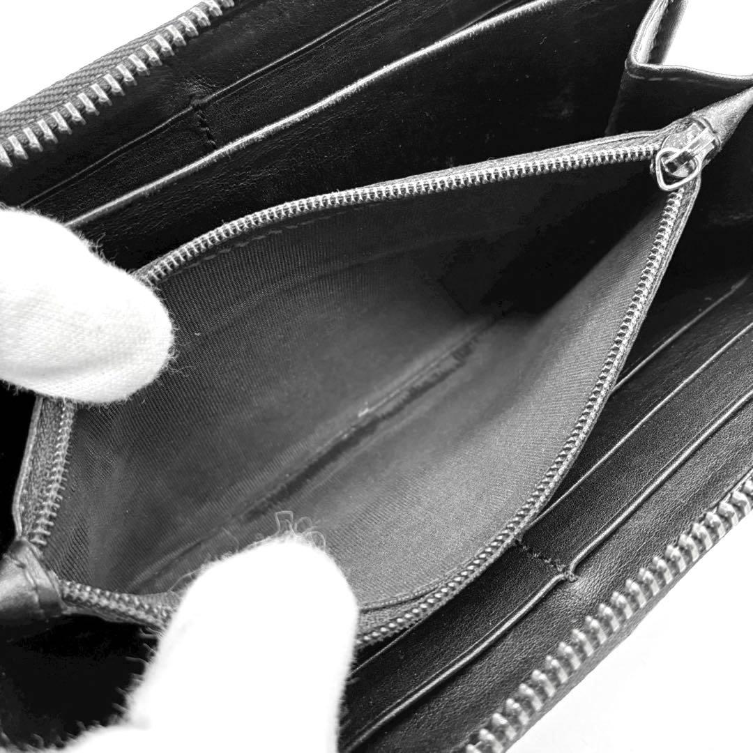 GUCCI グッチ　GGエンブレム　グッチシマ　ブラック　ラウンドジップ　長財布