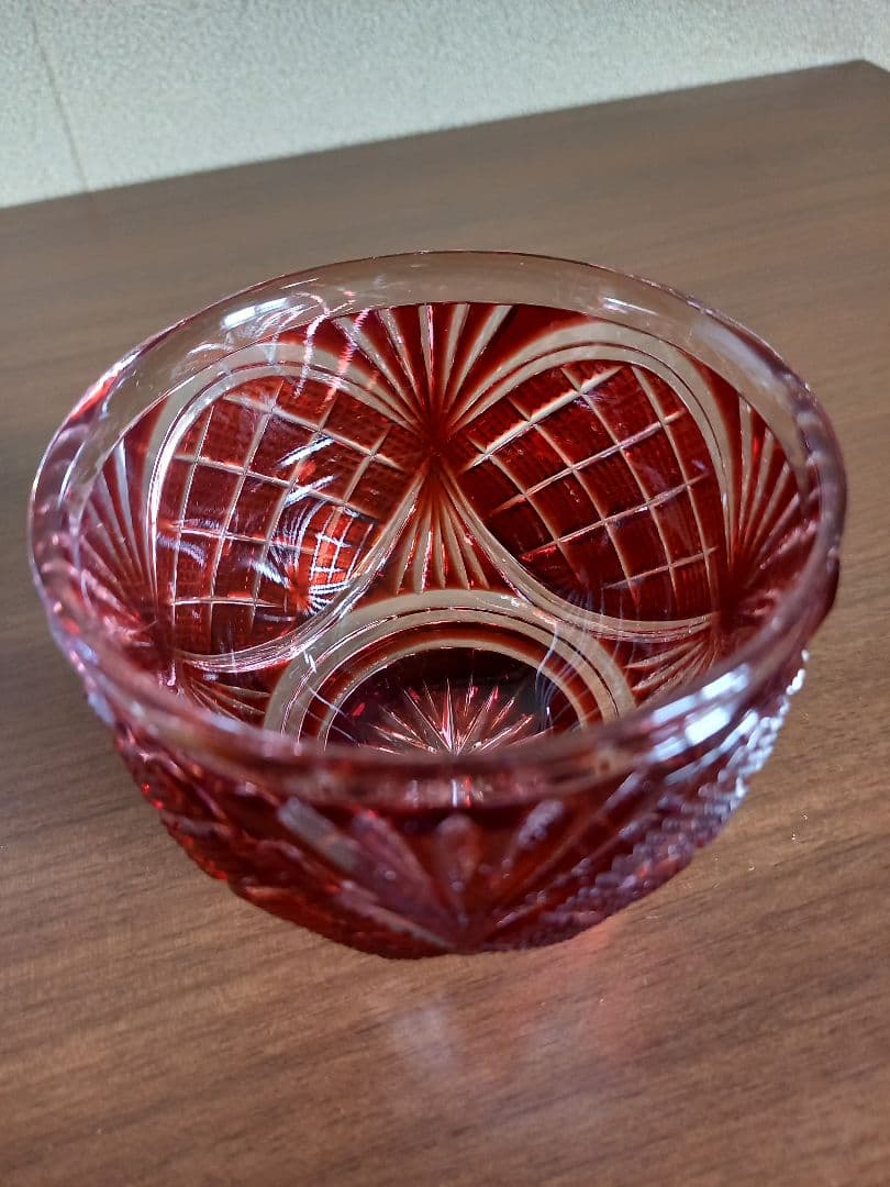 島津 薩摩切子　小付鉢　紅