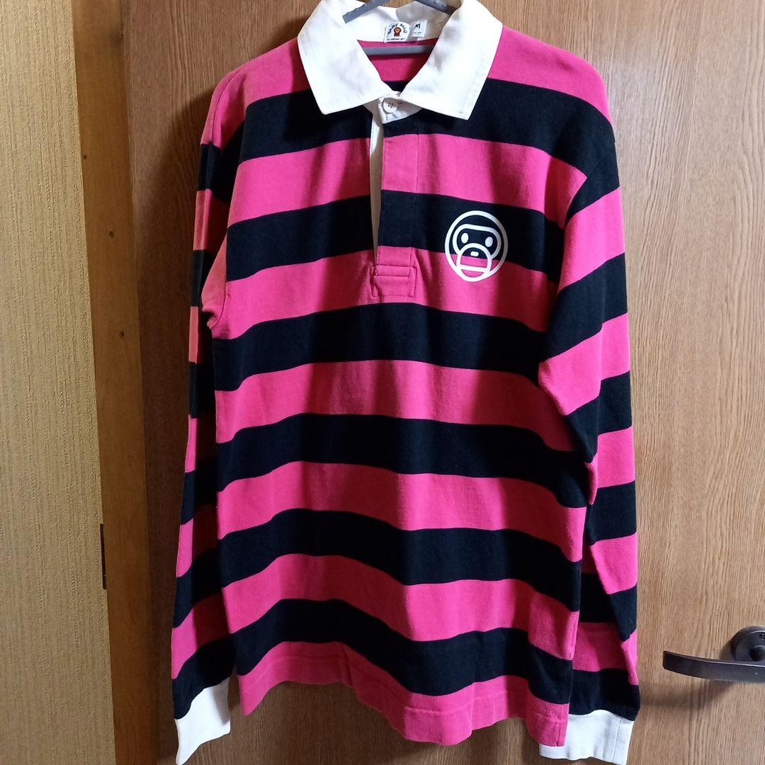 BABY MILOラガーシャツ M ピンクと黒のストライプ
