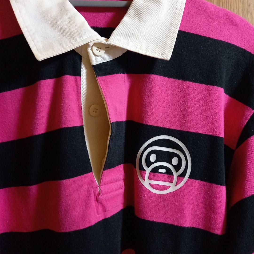 BABY MILOラガーシャツ M ピンクと黒のストライプ