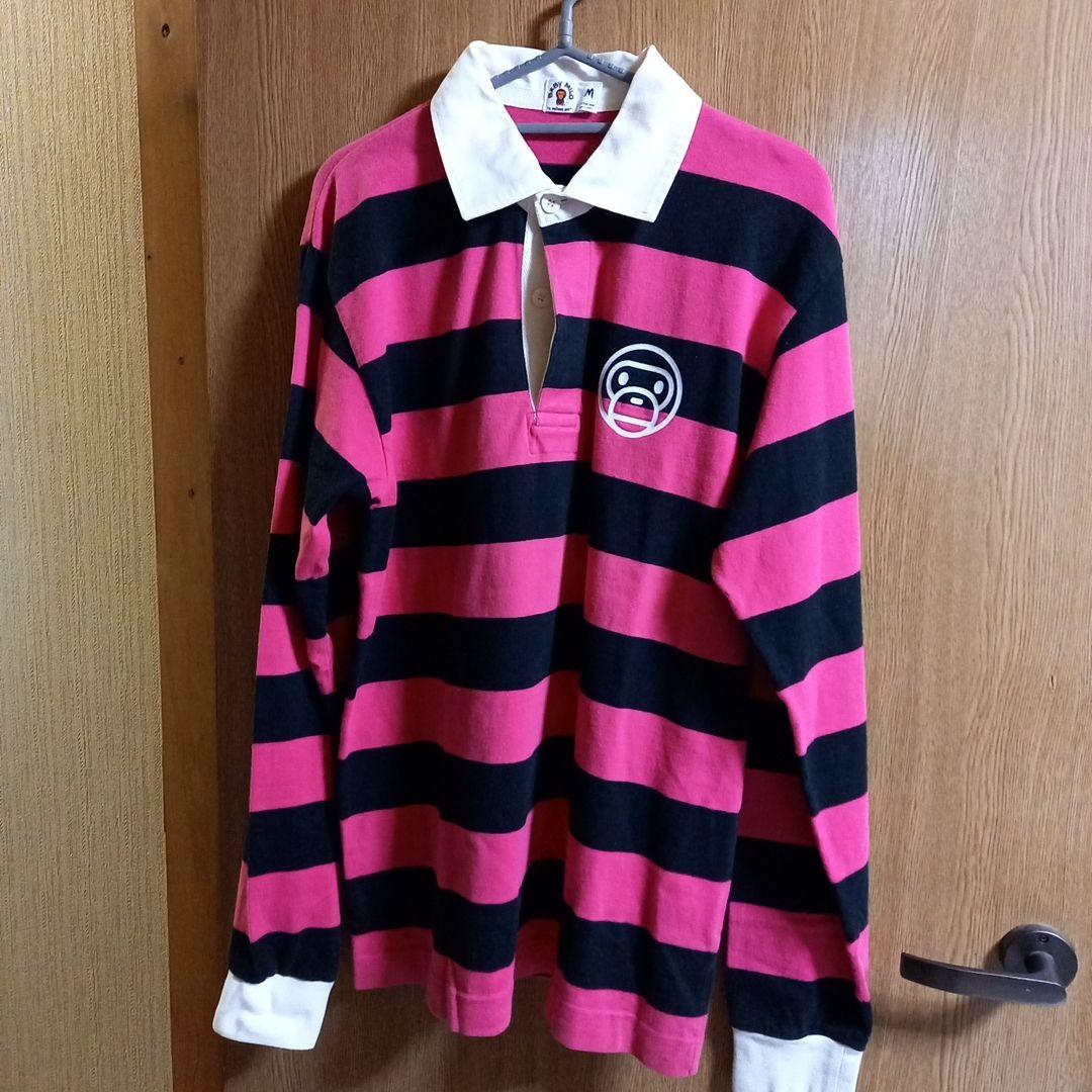 BABY MILOラガーシャツ M ピンクと黒のストライプ