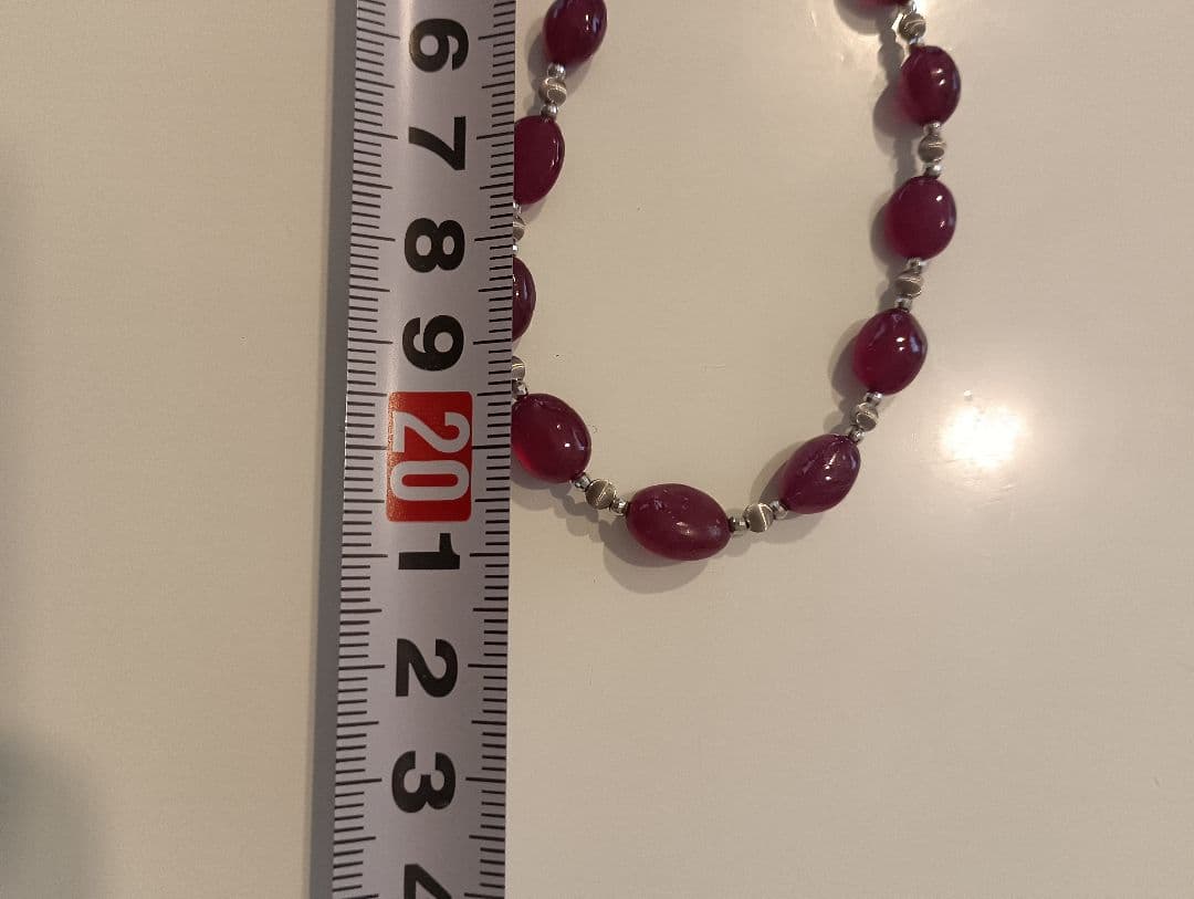 森　K18WG赤紫色オーバルビーズネックレス