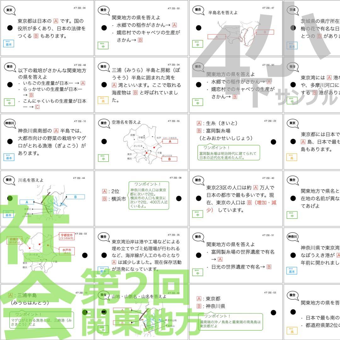 中学受験 暗記カード【4年下 社会・理科1-9回】 予習シリーズ 組分け対策