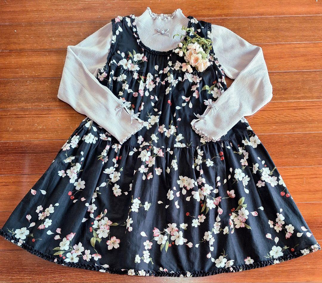 ピンクハウス　桜とチェリー柄チュニック　クロ