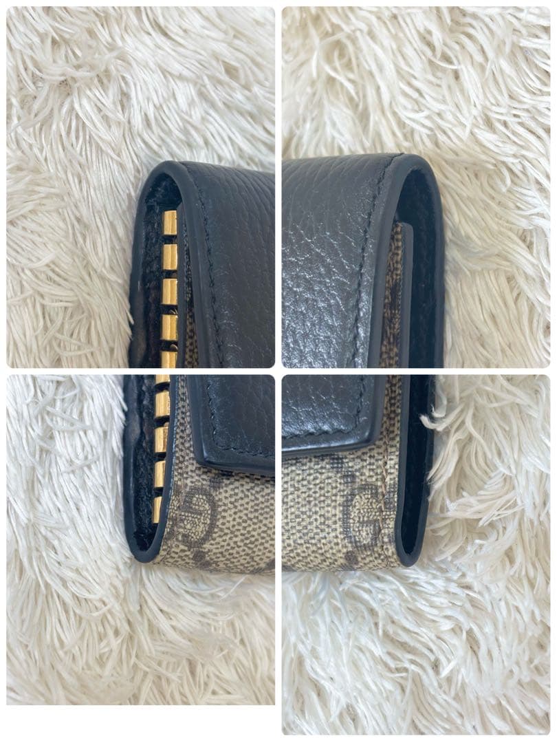 美品 現行 グッチ ６連キーケース マーモント GGスプリーム レザー 黒