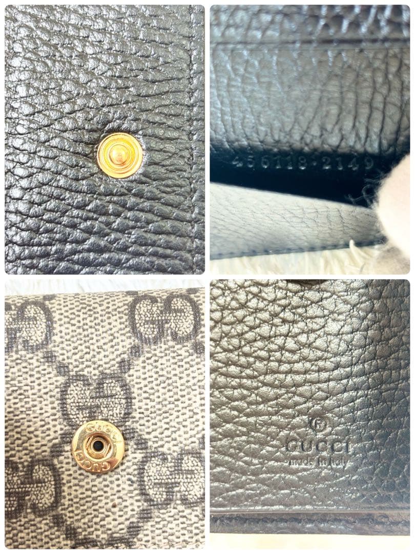 美品 現行 グッチ ６連キーケース マーモント GGスプリーム レザー 黒