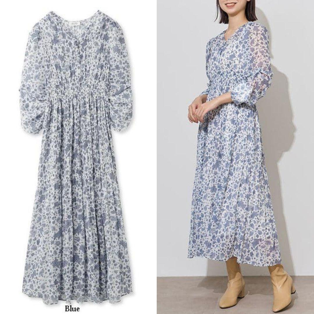 【HANAE MORI×CELFORDコラボ】プリーツデザインプリントワンピース