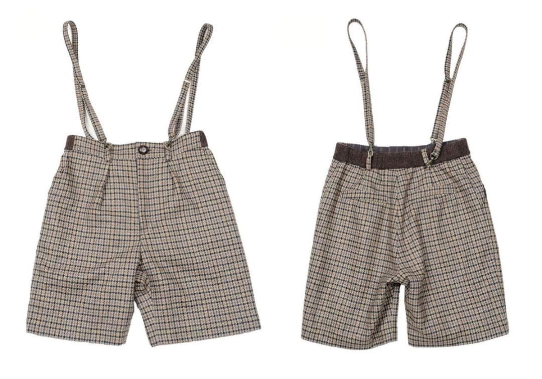 タグ付き♥♥サスペンダー付きパンツ、チェック千鳥柄MILKミルク